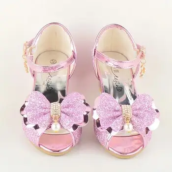 

HaoChengJiaDe New 2018 Girls Princess Sandals Heels Snow Queen Ice Colors Glass Slipper Shoes 3 To 12 Years Old Girls Party Shoe