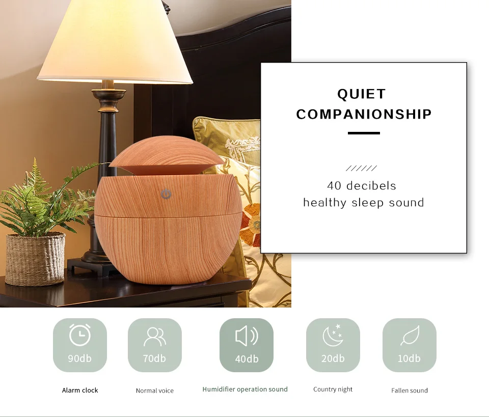  Mini Ultrasonic Air Humidifier USB Aroma Diffuser Wood Grain LED Night Light Electric Essential Oil