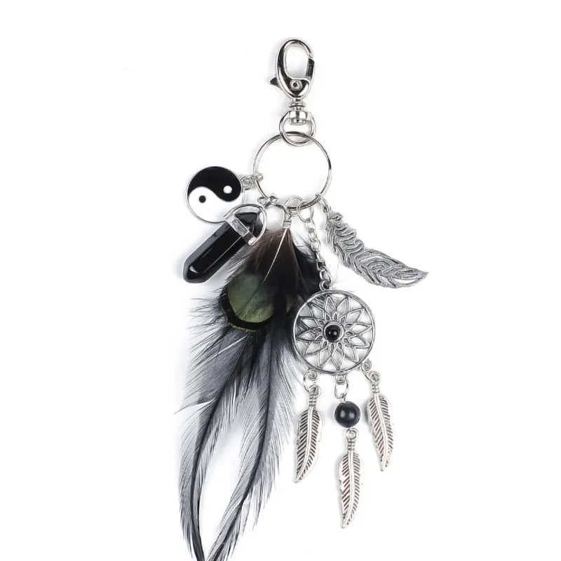 Брелок Хранитель снов сумка Шарм Мода серебро Бохо натуральный опал камень ювелирные изделия брелок для ключей с перьями подарок для женщин - Цвет: VK6042002