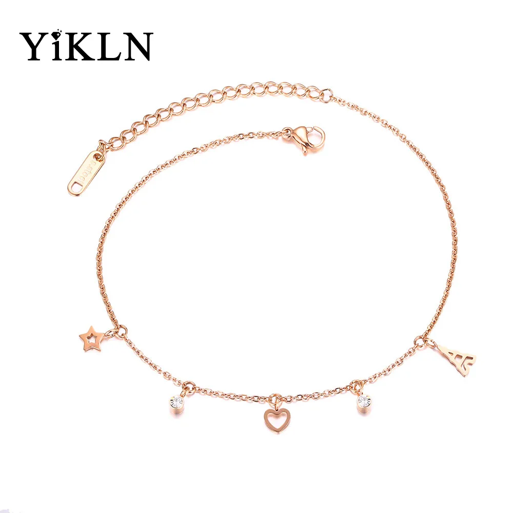 

YiKLN Titanium Steel Bohemia Beach Chain & Link Anklets For Women Girls Trendy Heart Star Tower Charm Anklet Jewelry YOGZ088