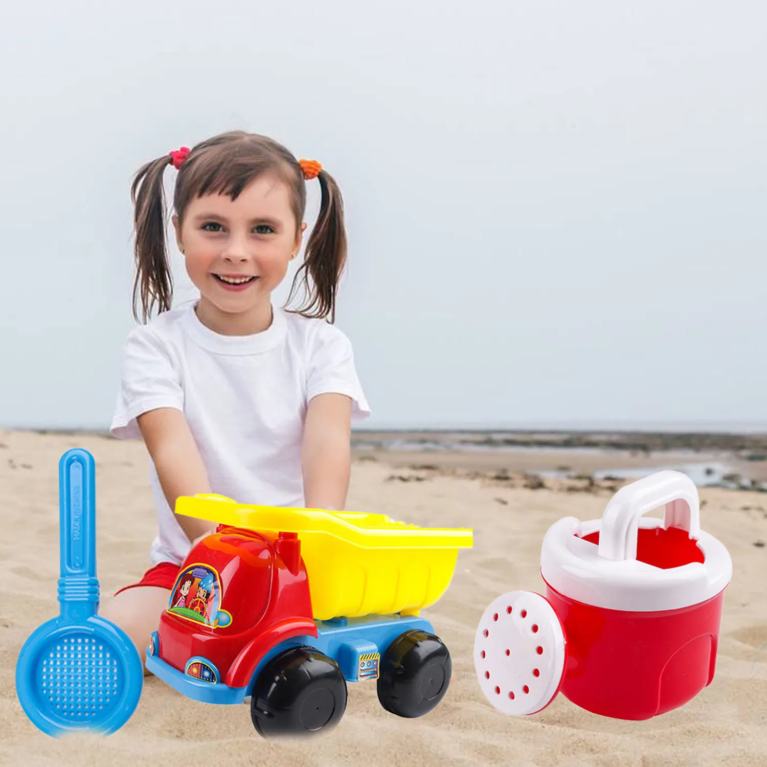 Finest  6PCS Funny Summer Beach Sand Game Toys Set with Car Watering Can Shovel Starfish Octopus Filter for