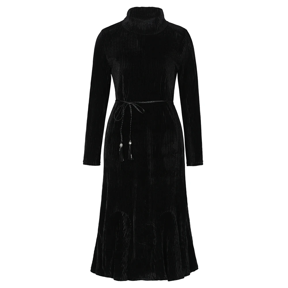 Mid calf long black dresses with sleeves size