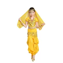 2015 Promotion Sale Lovely Kids Belly Dance Costumes Vestidos 5 PCS Top Pant Belt Veil Bracelet Children Bollywood Indian Dress