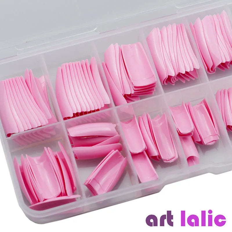 Artlalic 100 шт Французский стиль накладные ногти советы с чехлом хорошо крышка накладные декоративные ногти наконечник искусственный маникюр салон коробка - Цвет: Pink