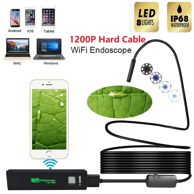 

F150 HD 1200P Wifi Endoscope Camera 8.0mm With Waterproof Hard Cable IP68 Multi-purpose Adjustable 8 LED For Android For ios