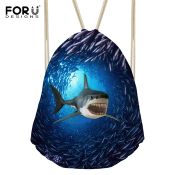 

FORUDESIGNS Shark Dolphin Printing Women Beach Bags Casual Bookbag Travel Easy Carry Backpacks Drawstring Bags Student Schoolbag