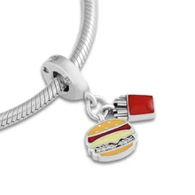 Бусины для самостоятельного изготовления ювелирных изделий из стерлингового серебра-ювелирные изделия бургер& фри Шарм Красный, золотой и желтый эмаль 925 Berloque Perles Шарм