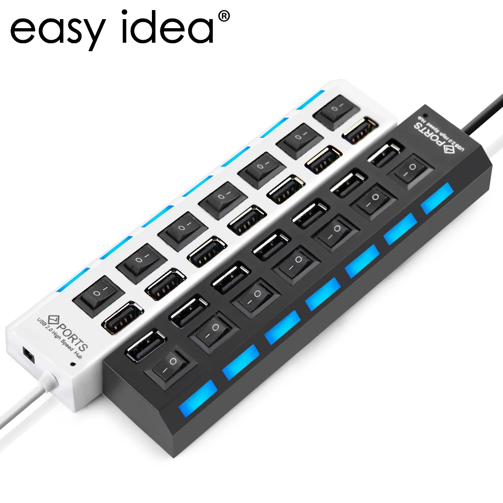 Мульти 7 портов USB концентратор 480 2,0 Мбит/с высокая скорость концентратор USB вкл/выкл переключатель Портативный USB разветвитель периферийные устройства Аксессуары для компьютера ПК - изображение