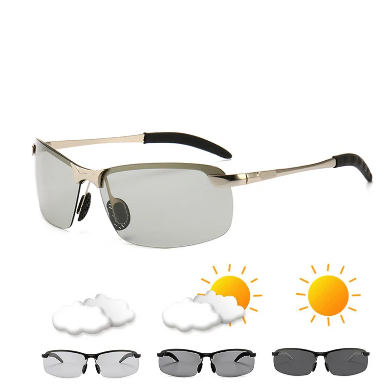 Фотохромные солнцезащитные очки мужские поляризованные очки Хамелеон для вождения мужские Меняющие цвет солнцезащитные очки день ночное видение очки для вождения - Цвет линз: C3-yian  bian