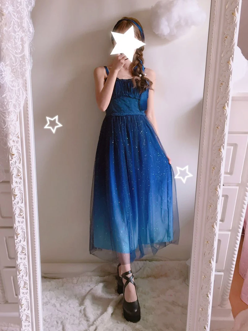 blue galaxy dress Nadine Dress - Tidal Blue Printed Cotton Midi Dress main image 1