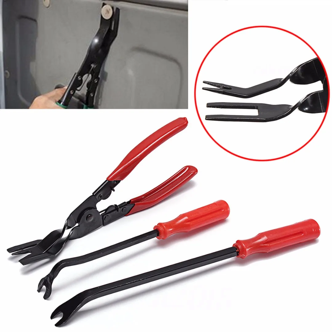 DWZ 3pcs Car Door Trim Rivets Clips Pliers & Fastener Remover Puller Tool Kit