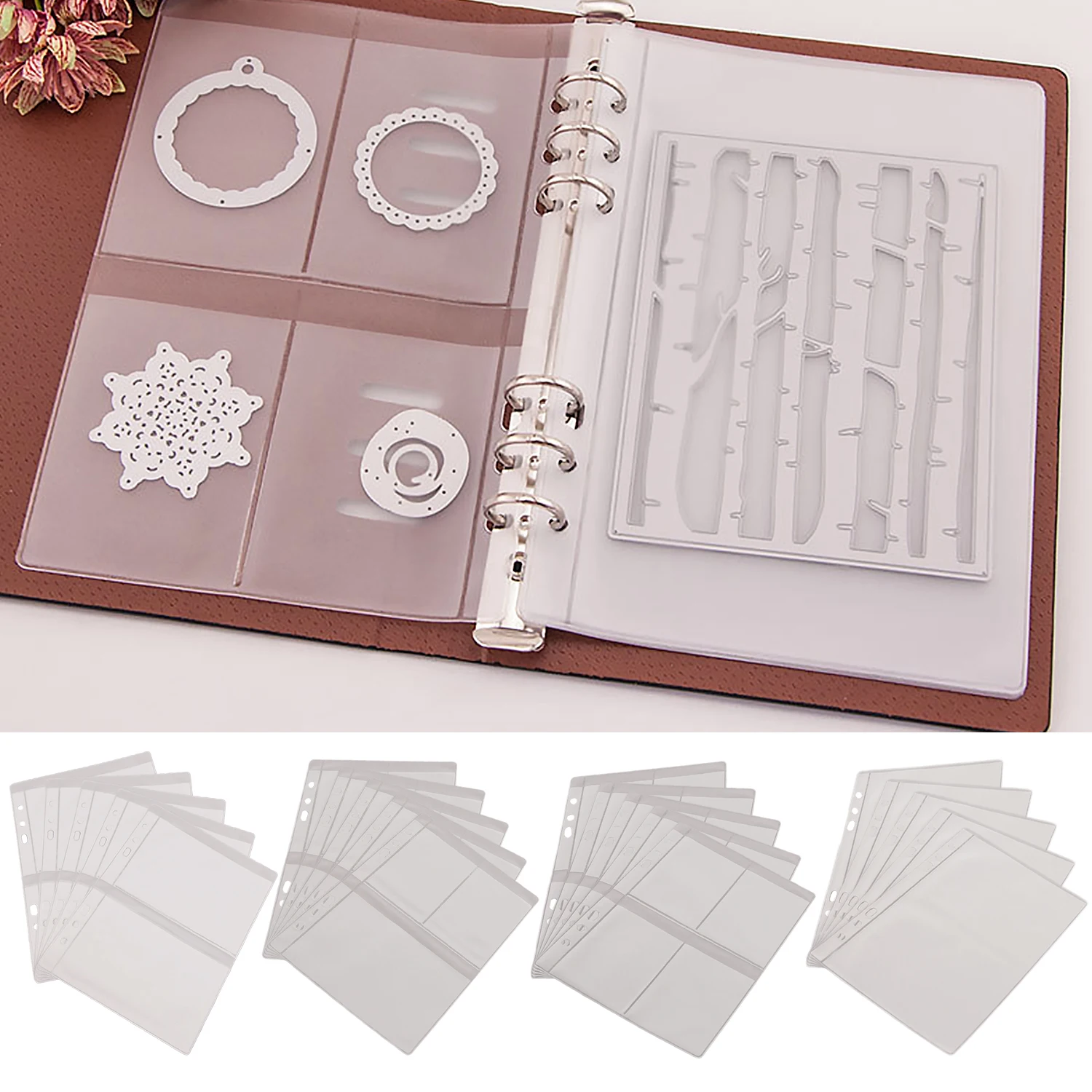 

5PCS Transparent DIY Scrapbooking Cutting Die Stencil Template Stamps Storage Sleeves Holders Album Inner Pages Organizer