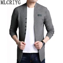 Плюс размер 3XL осенний мужской вязаный кардиган, Свитера v-образный вырез длинный рукав джемпер кардиган для мужчин трикотажные свитеры hombrLX241