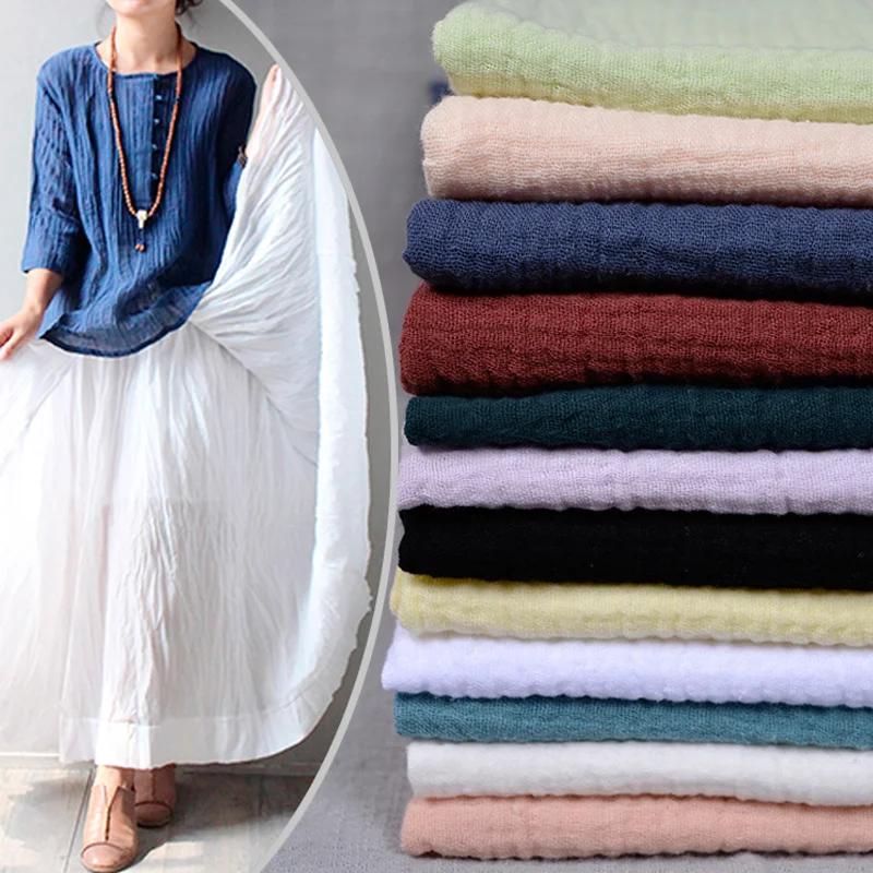 

50x130cm Soft Double Deck Thick Cotton Fabric Solid Color Material Pure Natural DIY Clothes Patchwork Crepe Linen Cotton Fabrics