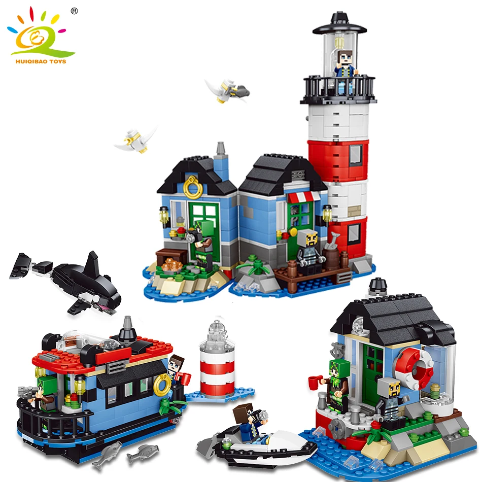 

391pcs My World Technic Speedboat Building Blocks Compatible Legoed Minecrafted Figure Bricks Pull back Ship Toys For Children