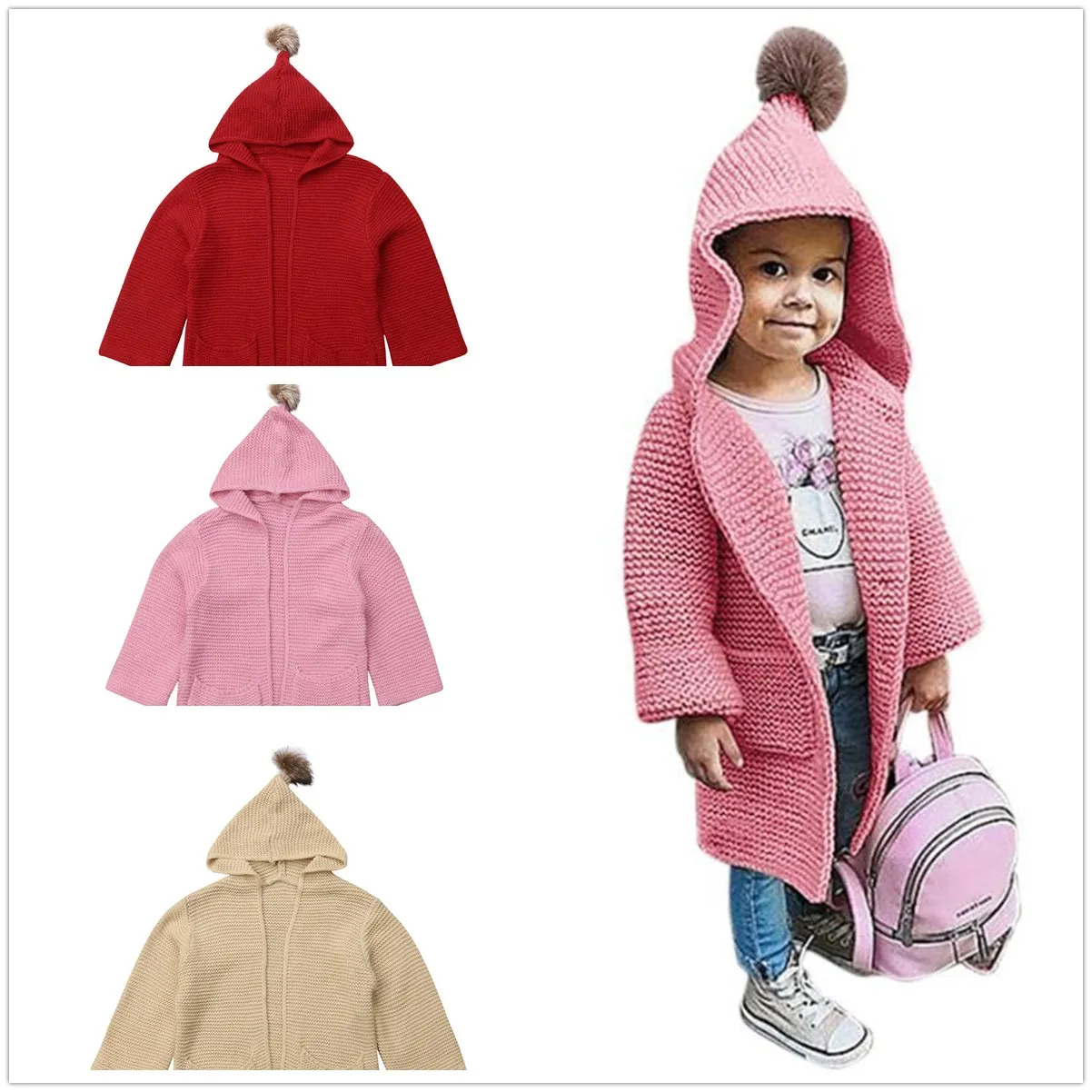 

Brand New Autumn New Arrival Baby Girls Kids Knitted Sweater Cardigan Coat Jacket Coat Winter Warm Outerwear 2-7 T