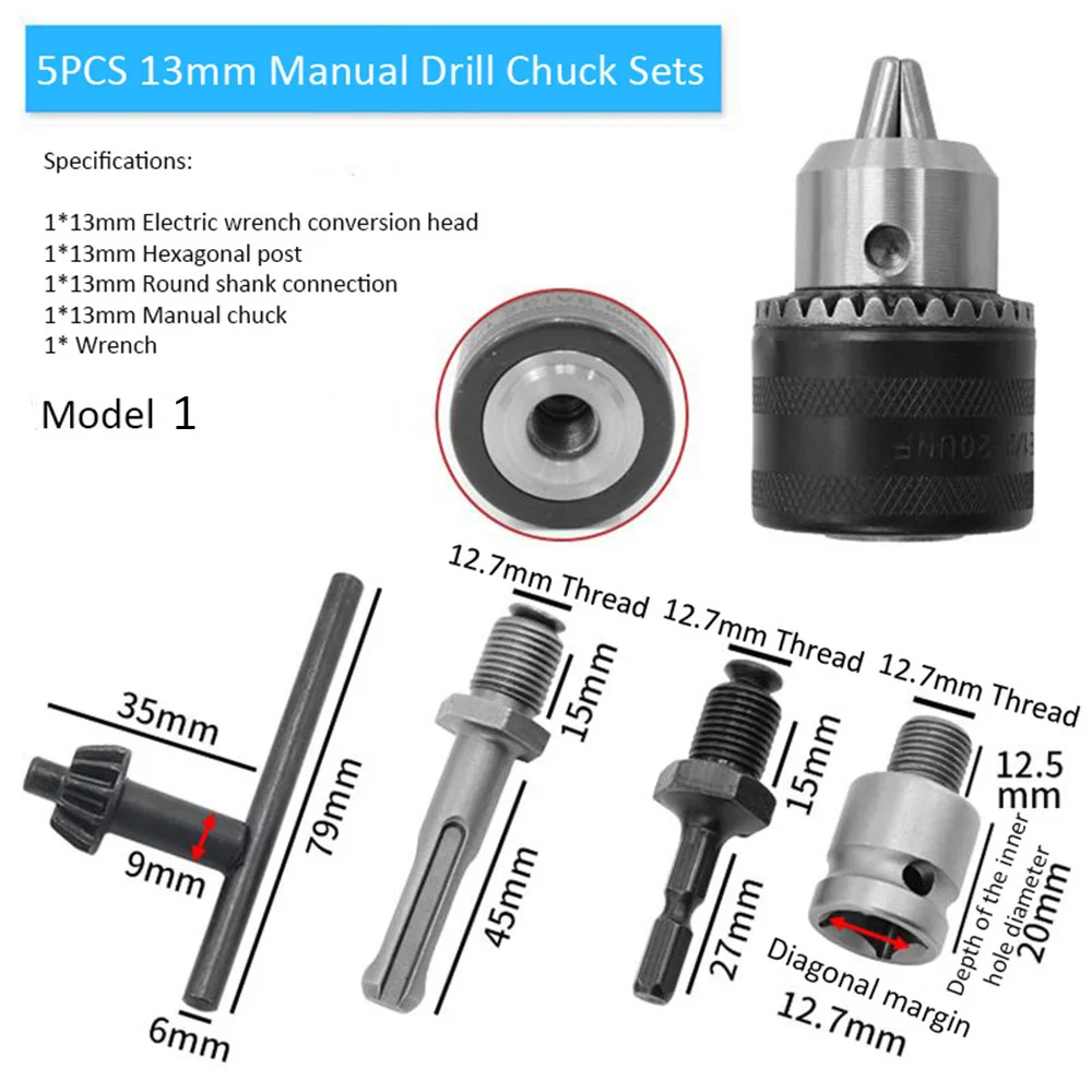 5 шт. набор сверлильных патронов с ручкой, Круглый электрический молоток, аксессуары, ударная головка сверла, шестигранная стойка, Круглый хвостовик, гаечный ключ