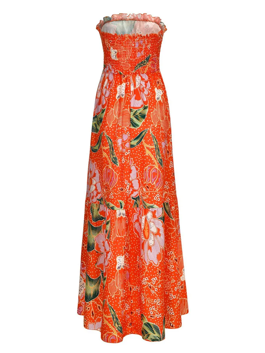 Gladiolus Boho Summer Women Dress Strapless Sexy Backless Floral Print Chiffon Maxi Dress Women 2019 Beach Long Ladies Dresses (11)