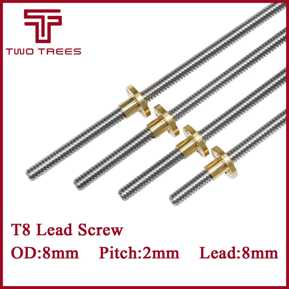 

T8 Lead Screw OD 8mm Pitch 2mm Lead 8mm 150mm 200mm 250mm 300mm 330mm 350mm 400mm 500mm with Brass Nut Reprap 3D Printer parts