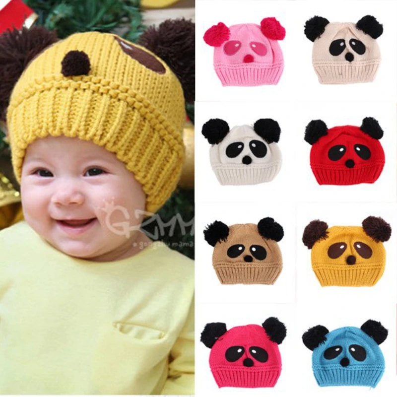 

Toddlers Hat For Boy Baby Girls Cap Cartoon Panda Ball Knited Crochet Beanie Cap Winter