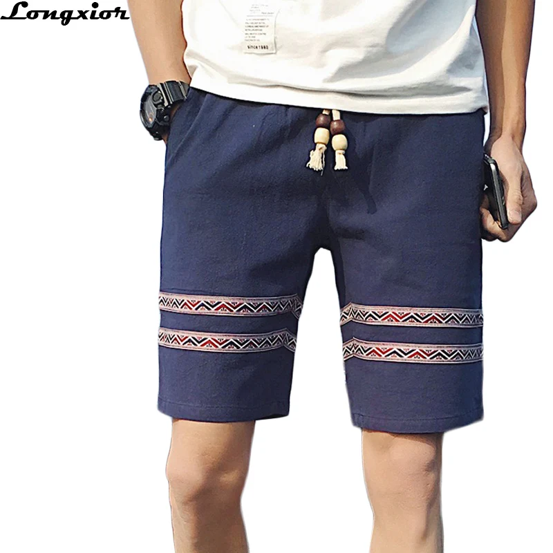 2017 Summer Shorts Men Fashion Linen Embroidery Men's Shorts Casual
