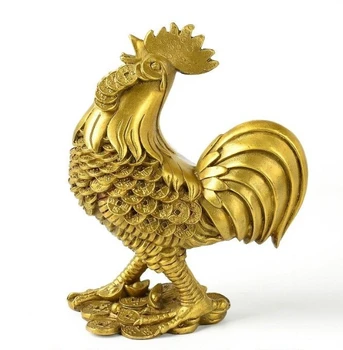 

China Pure Brass Copper Zodiac Wealth Money Yuanbao Cock Chicken Rooster Statue