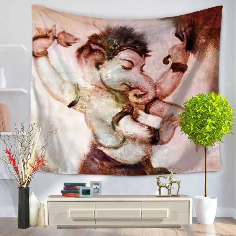 

Home Decorative Wall Hanging Carpet Tapestry 130x150cm Rectangle Bedspread Creative India Elephant Ganesh Pattern GT1103