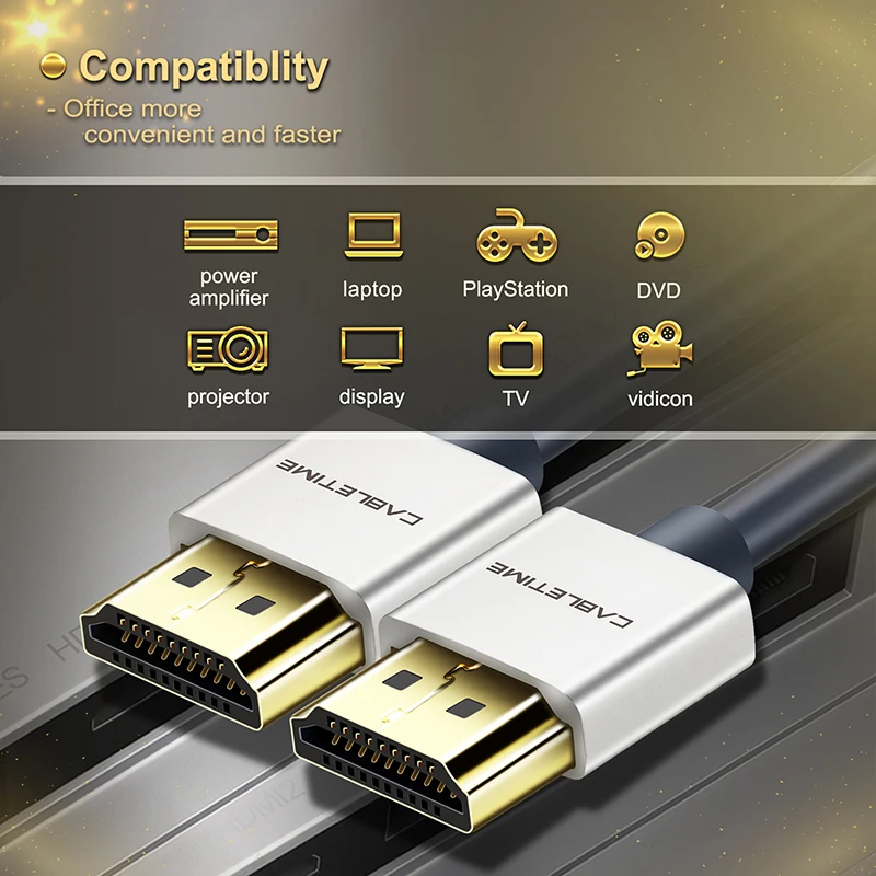 Новый HDMI кабель CABLETIME M/M из цинкового сплава 2k * 4k 2 0 тонкий для ТВ ноутбука