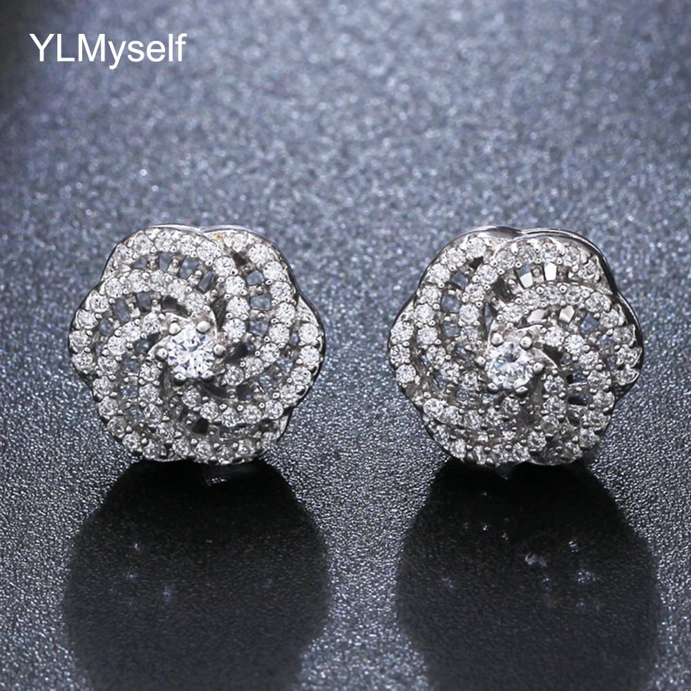 

New elegant 925 stud earrings High grade Pave bright cz crystal jewelry jewellery sterling silver post earring for young lady