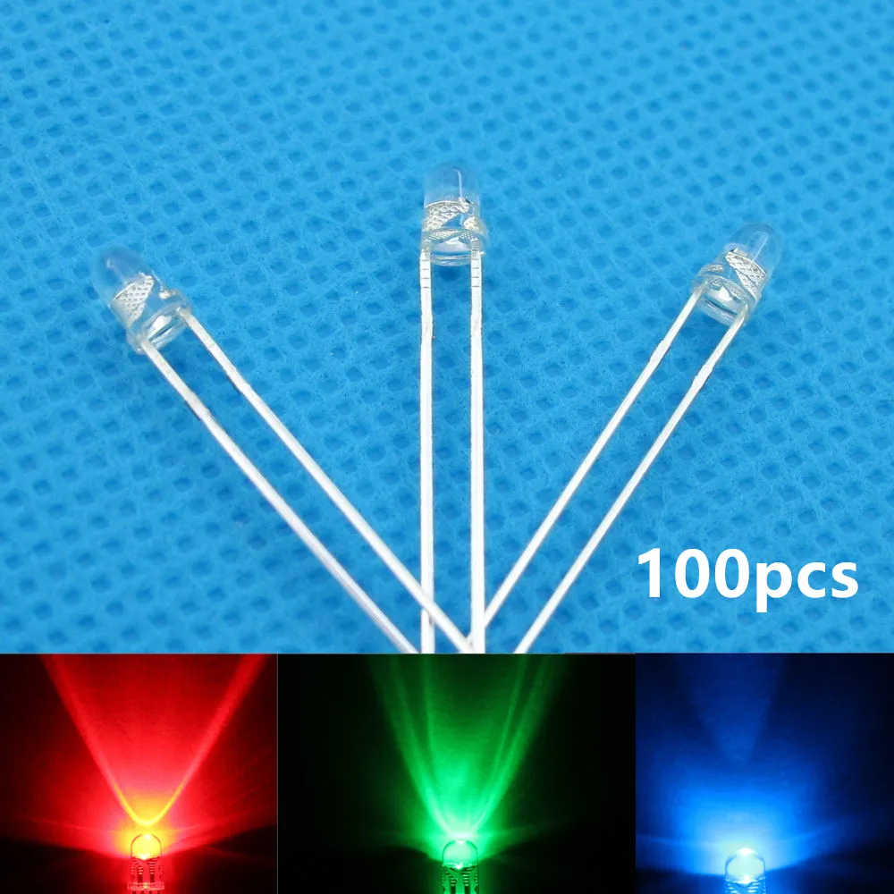 Resistors 3mm RGB Rainbow Fast Flashing Flash Red Green Blue LED Leds 50pcs