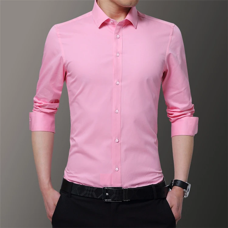 Высокое качество, мужские деловые рубашки, рубашка с длинным рукавом, мужская повседневная Однотонная рубашка, профессиональные мужские рубашки размера плюс 5XL - Цвет: pink