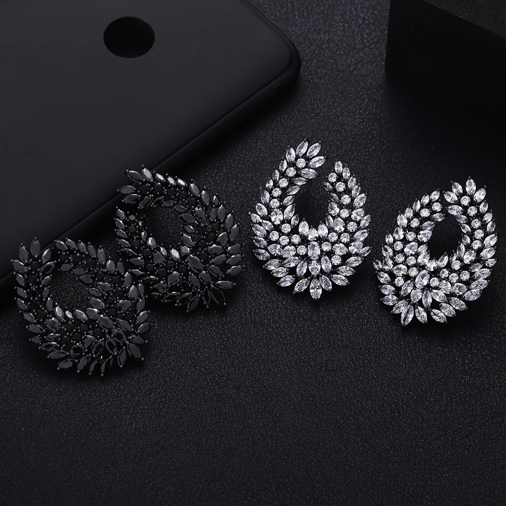 

luxury Semi-sector Stud Earrings Top Quality Cubic Zirconia Earring New Arrival Jewellery Boucles D'oreille Women Bijoute