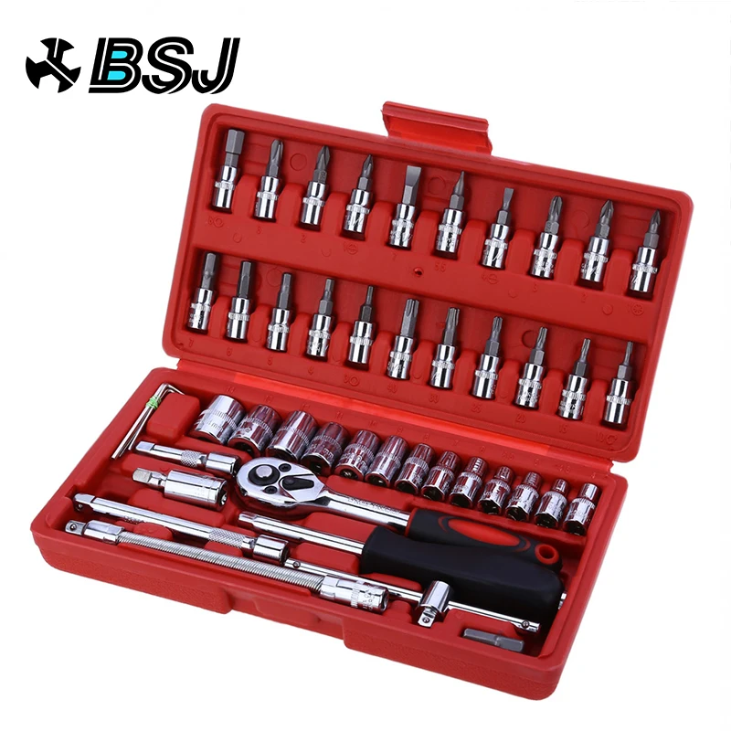 

46pcs 1/4-Inch Socket Set Car Repair Tool Ratchet Set Torque Wrench Combination Bit a set of keys Chrome Vanadium