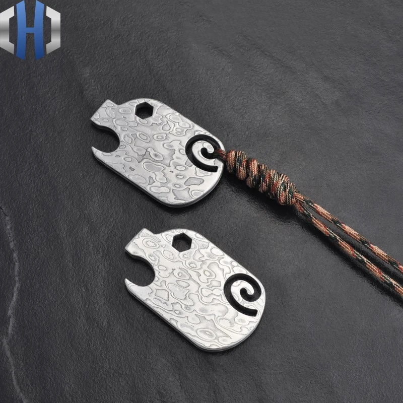

Pig Bottle Opener Damascus Steel Key Pendant With EDCToy Can Opener