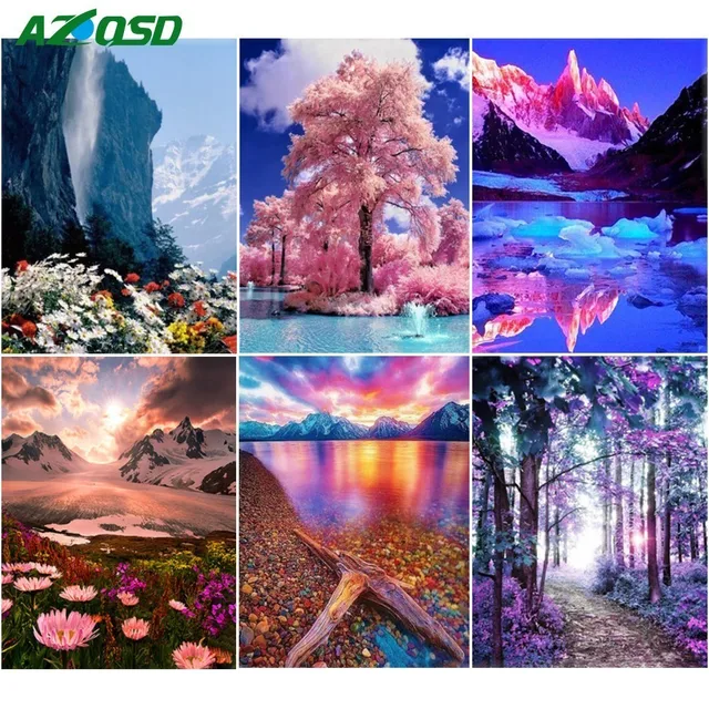 AZQSD Diamond Painting Landscape Diamond Embroidery Scenery Sale Wall