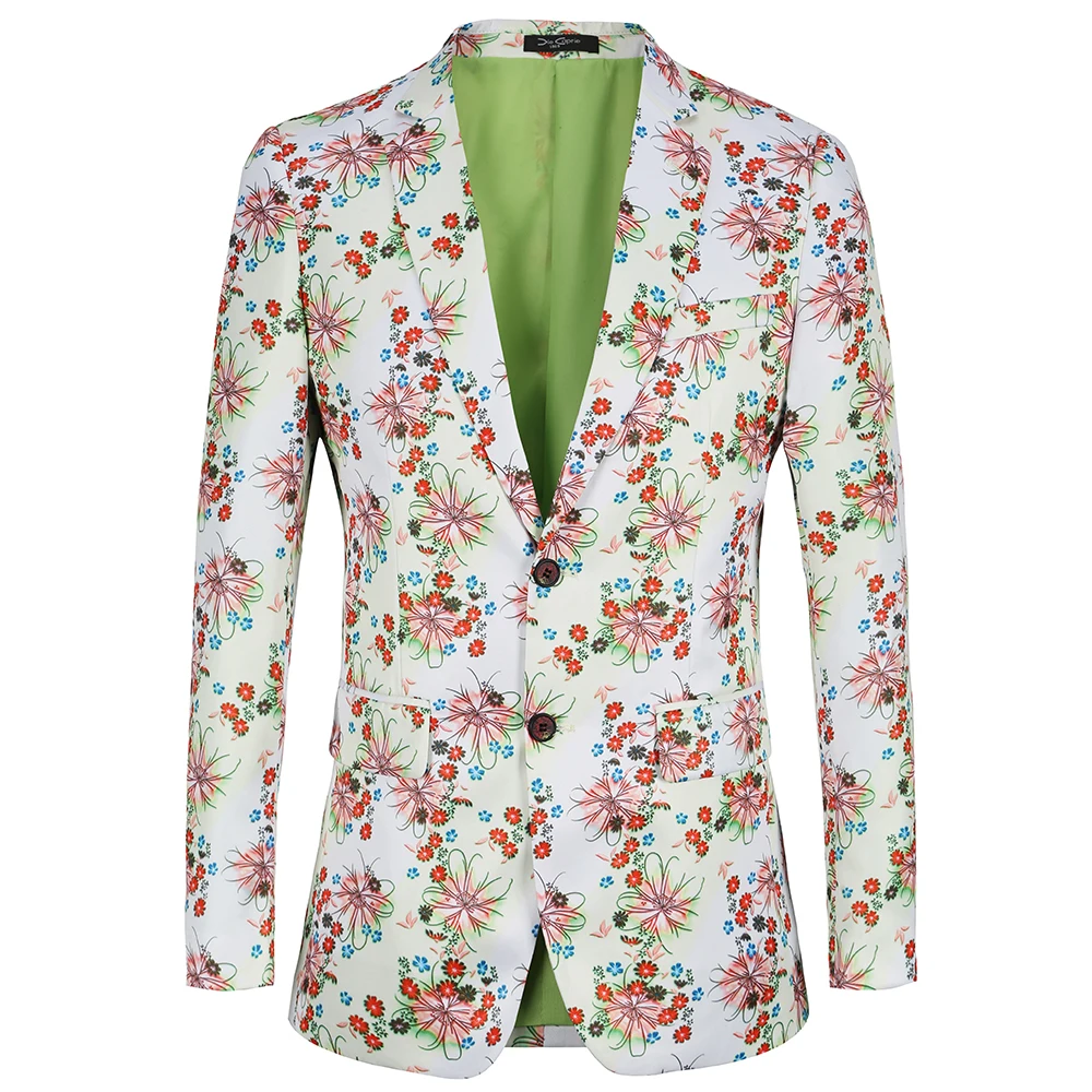 

High quality New Spring Men Blazer White Print Mens Floral Suit Jacket Party fashion Plus Euro Size Men Blazer Slim Fit