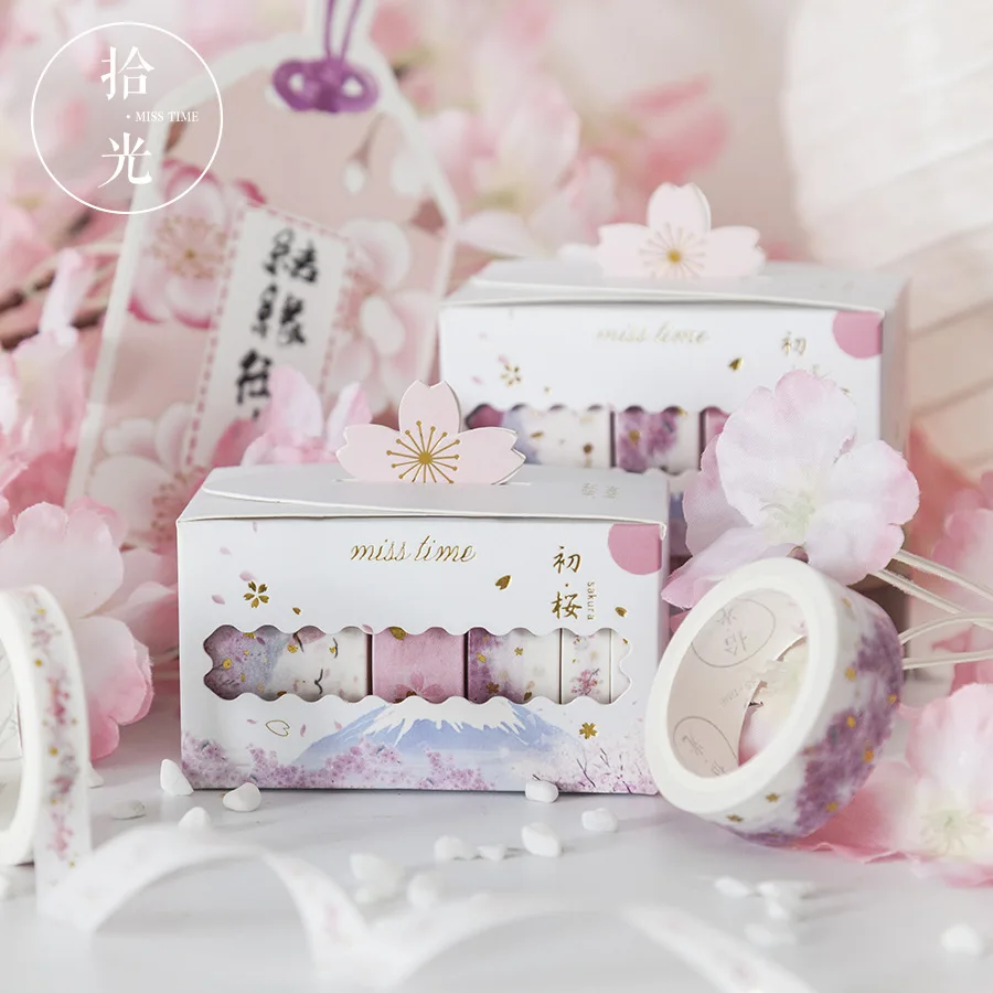 

5 pcs/lot Cherry blossoms Gilding Bullet Journal Washi Tape Set Adhesive Tape DIY Scrapbooking Sticker Label Craft Masking Tape