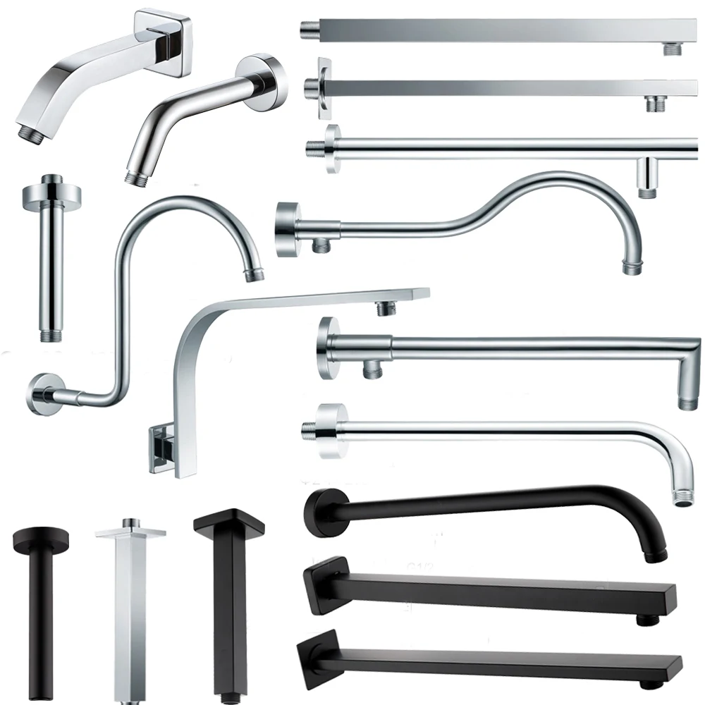 

Chrome or Matte Black Wall Mounted Shower Arm Bathroom Shower Head Bracket Bar G1/2 Shower Head Fixed Pipe Shower Head Holder