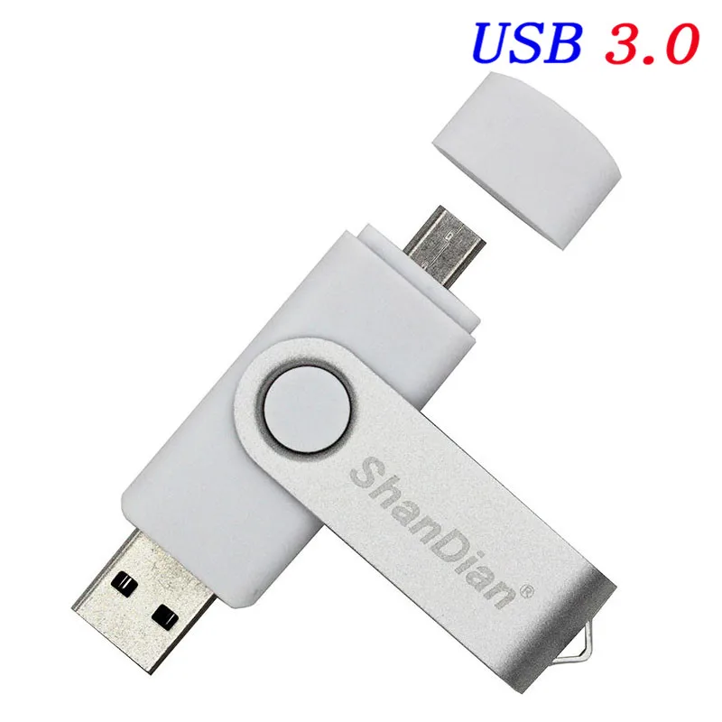 SHANDIAN USB 3,0 Смартфон USB флеш-накопитель OTG Флешка 8G/16G/32G/64GB флеш-накопитель U диск - Цвет: White