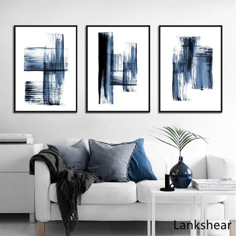 

Blue White Nordic Minimalist Abstract Line Simplicity Painting Canvas Art Print Poster Office Wall Pictures Home Decoration