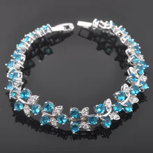 FAHOYO Голубой цирконий для Для женщин ювелирные изделия цепь 925 пробы серебряный браслет с кристаллами,, SL0113