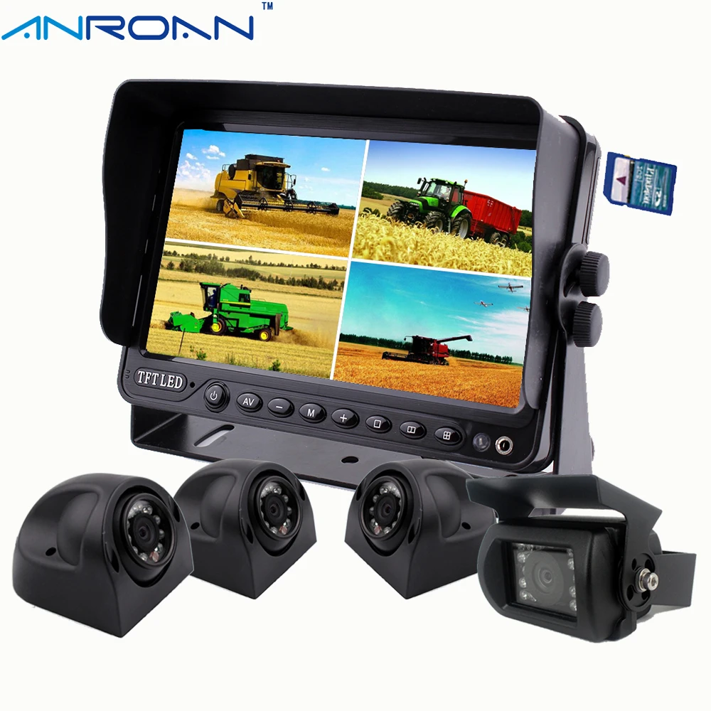 7" Quad Split Screen Car DVR Video Recording Camera System Truck Rear View Camera CCD Color IR