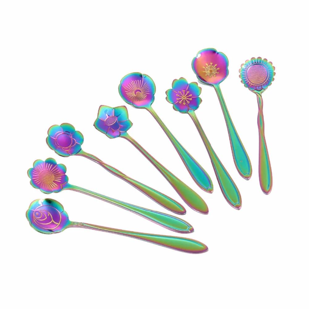 

Stainless Steel Spoon Tableware Rainbow Flower Spoon Stirring Sugar Tea Dessert Ice Cream Spoon Kitchen Tool Gadget
