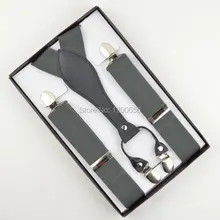 Г. взрослая/Мужская 3.5 см Ширина Регулируемая четыре клип onback одноцветное темно-серый Эластичный Подтяжки для женщин подтяжки для отца /дедушки подарки