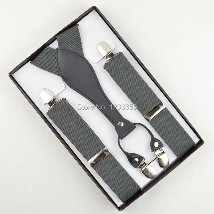 

2016 adult/Mens 3.5 cm Width Adjustable Four Clip-onBack Solid dark grey Elastic Suspenders Braces for Father/Grandfather Gifts