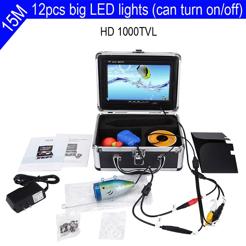 Fish Finder Underwater Camera 7'' 1000TVL HD Waterproof Ice Fishing 12 PCS White Lamp For | Спорт и развлечения