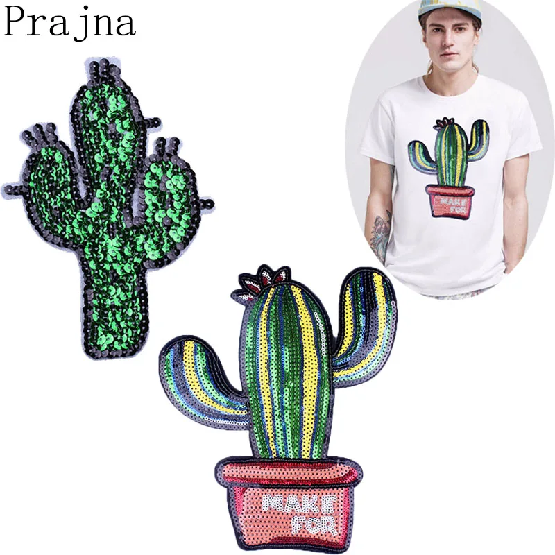 

Prajna Large Cactus Patch Fashion Iron On Sequin Patches Embroidery Patches For Clothes Tshirt Badge Applique Decor Washable DIY
