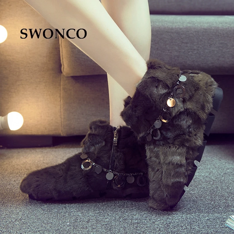 SWONCO/женские ботильоны Коллекция 2018 года Роскошные зимние ботинки на натуральном