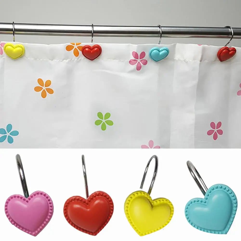 12Pcs Heart Shaped Rust Resistant Decorative Bathroom Shower Curtain