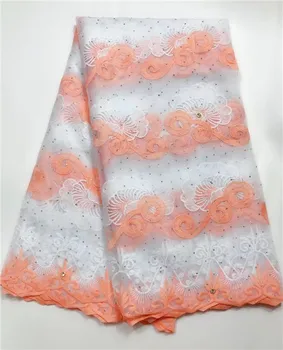 

High Quality Nigerian French Lace Embroidered Tulle Lace Fabric For Wedding Dress With Stones2019 African Voile Lace Fabric jg4